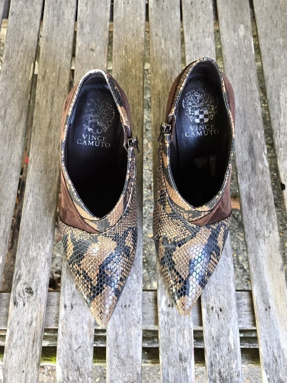 VINCE CAMUTO Sempren Suede Ankle Boots Snake Print 7.5